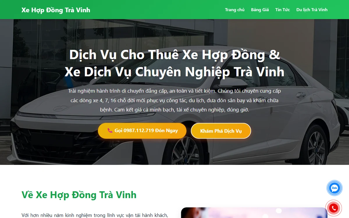 Bản xem trước website Dịch Vụ Xe Trà Vinh 24 Giờ